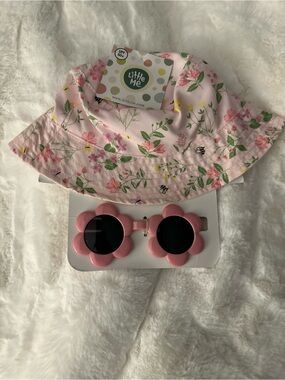 Little Me Pink Floral Bucket Hat with Matching Pink Flower Sunglasses